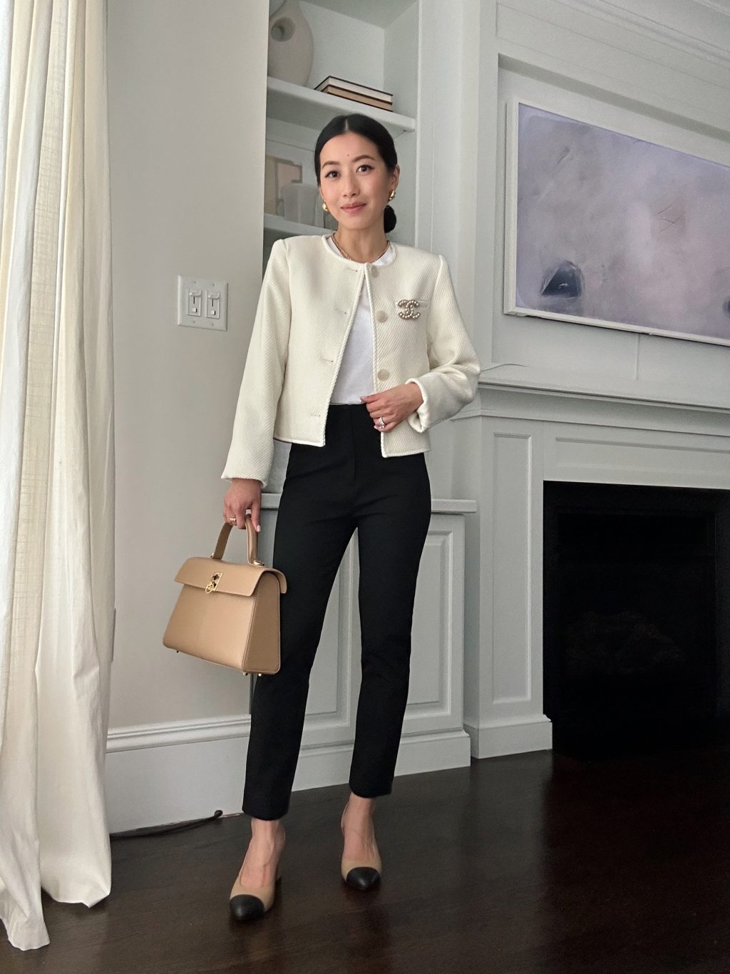 black and white spring petite work outfit