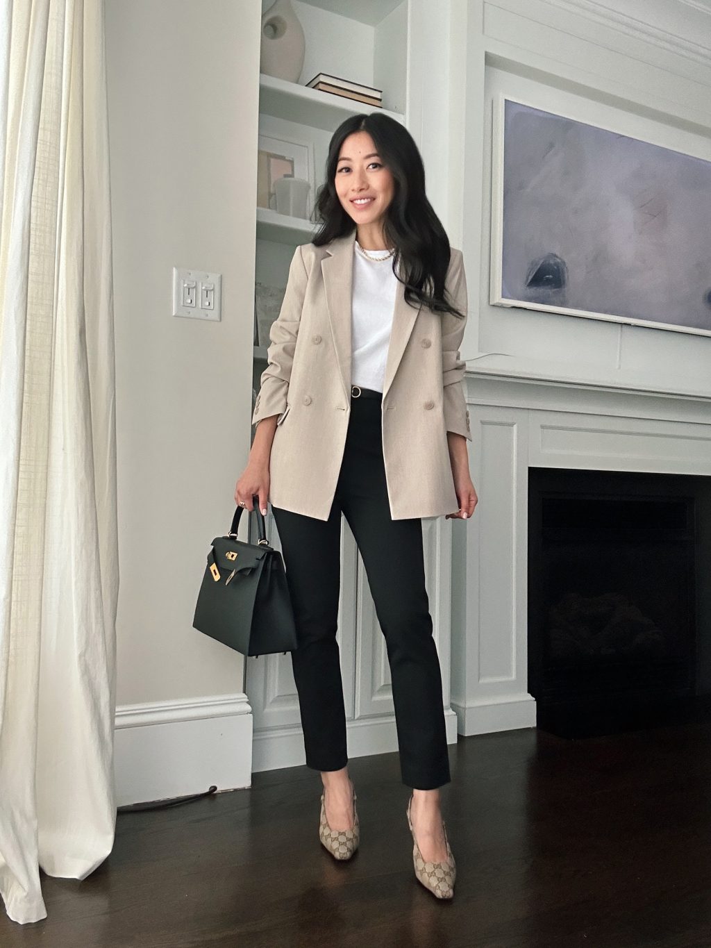 petite oversized boyfriend blazer spring work outfit
