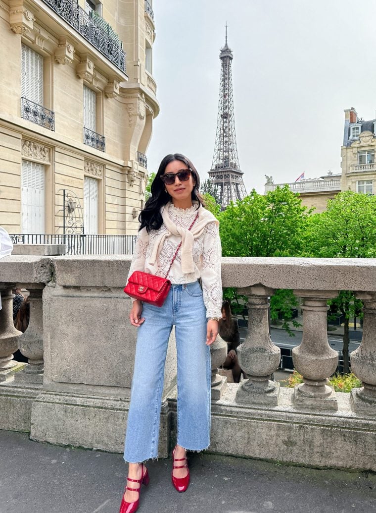 sezane bianca madewell wide petite jeans red chanel mini flap