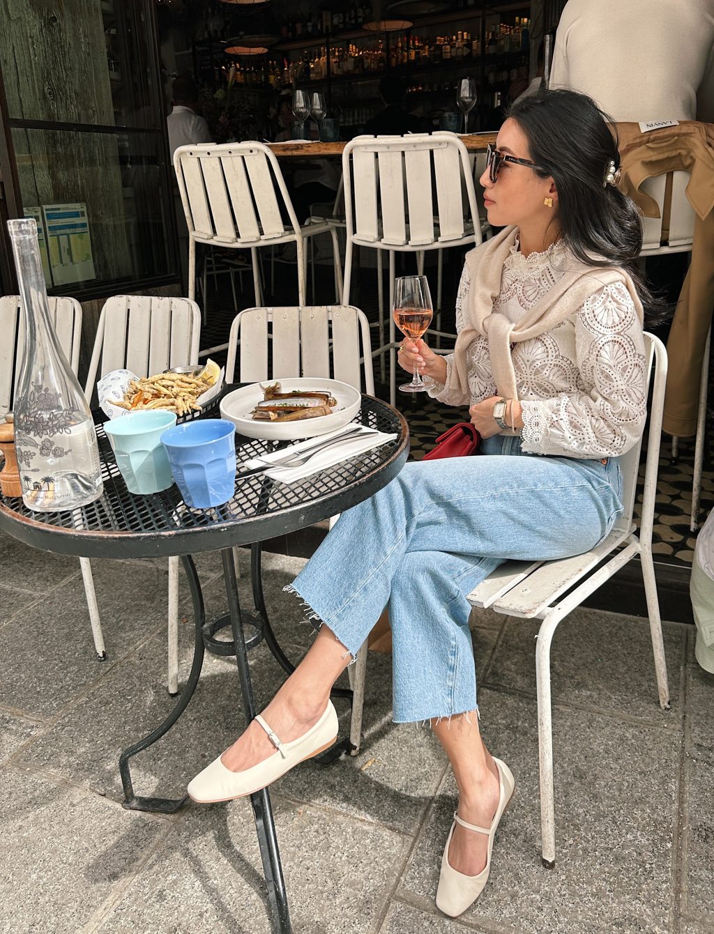 sezane blouse madewell jeans dolce vita flats