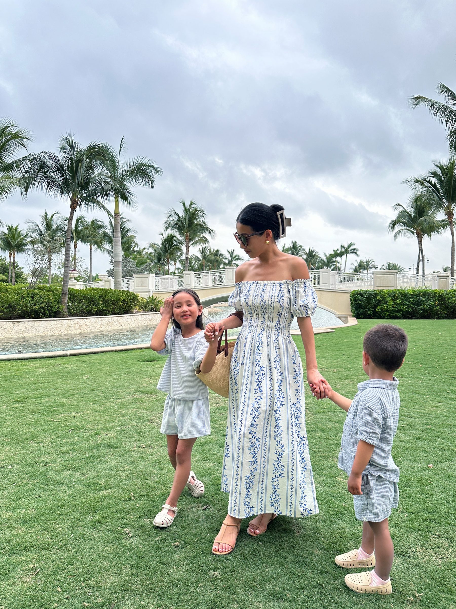 blue and white petite friendly family outfit