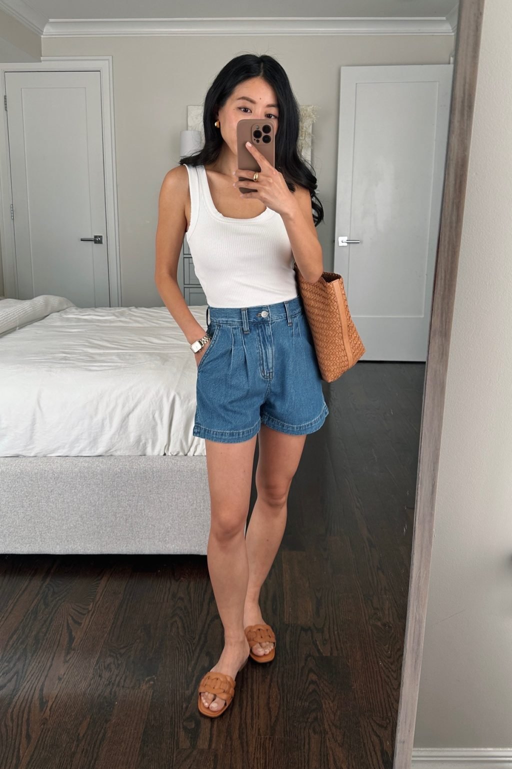 madewell jean shorts tank top sandals