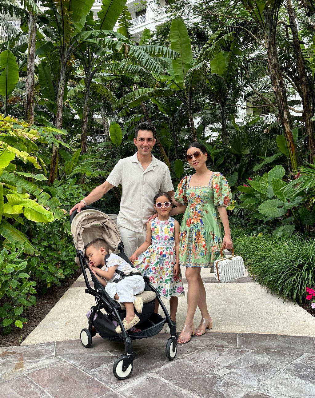 farm rio dress family photo yoyo stroller schutz slides