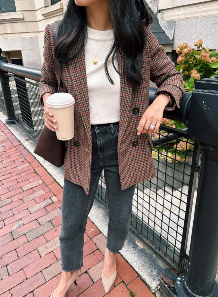 sezane christie blazer jacket houndstooth petite review