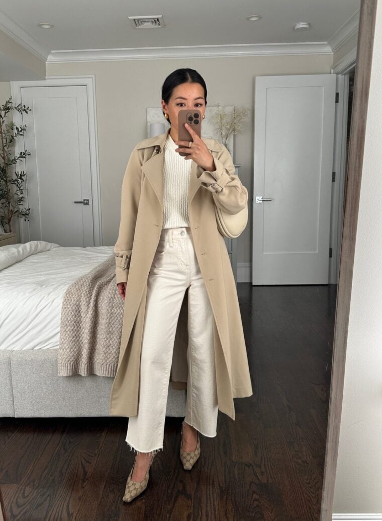 oak and fort trench coat madewell perfect vintage jeans gucci heels