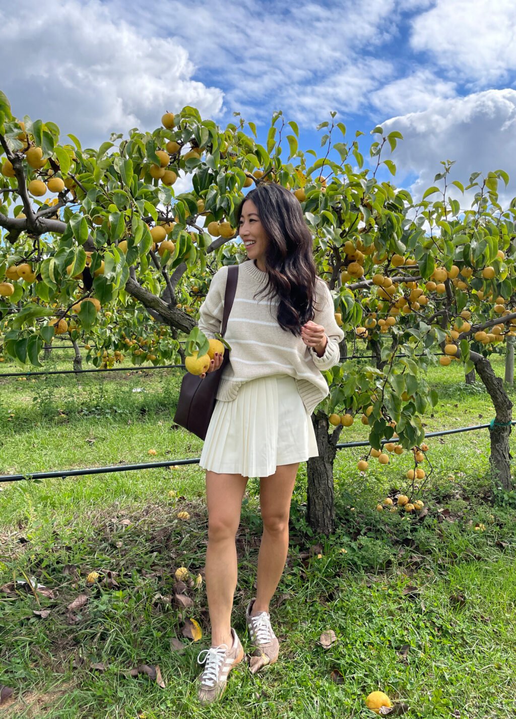 quince petite friendly sweater try on