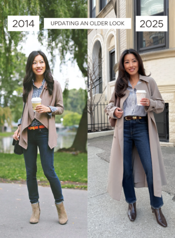 ways to update an old outfit petite trench and jeans